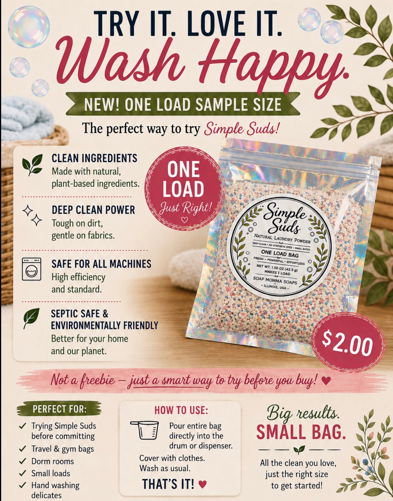 Simple Suds – Natural Laundry Powder Trial Bag